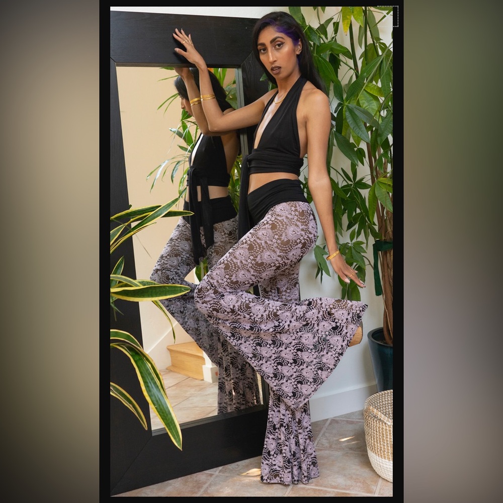 Sheer lace bellbottom pants, fab for festivals, NWT, sustainable fashion